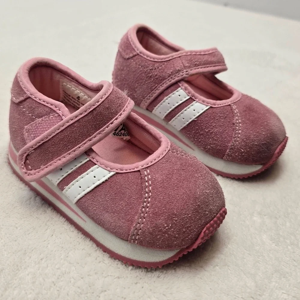 Baby Smart Toddler Girls Pink Suede Mary Jane Sneakers Shoes Size 4 Athletic Y2K